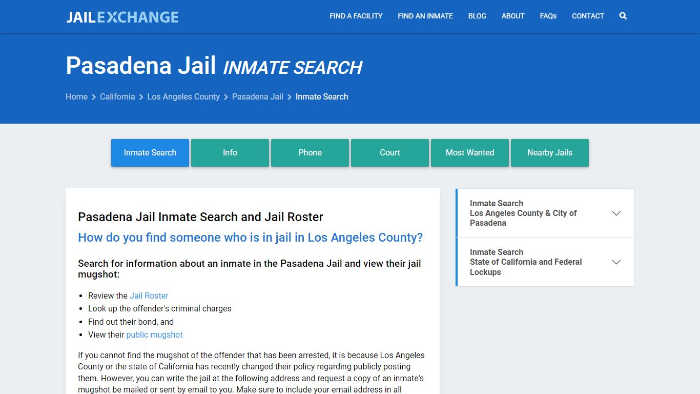 Inmate Search: Roster & Mugshots - Pasadena Jail, CA