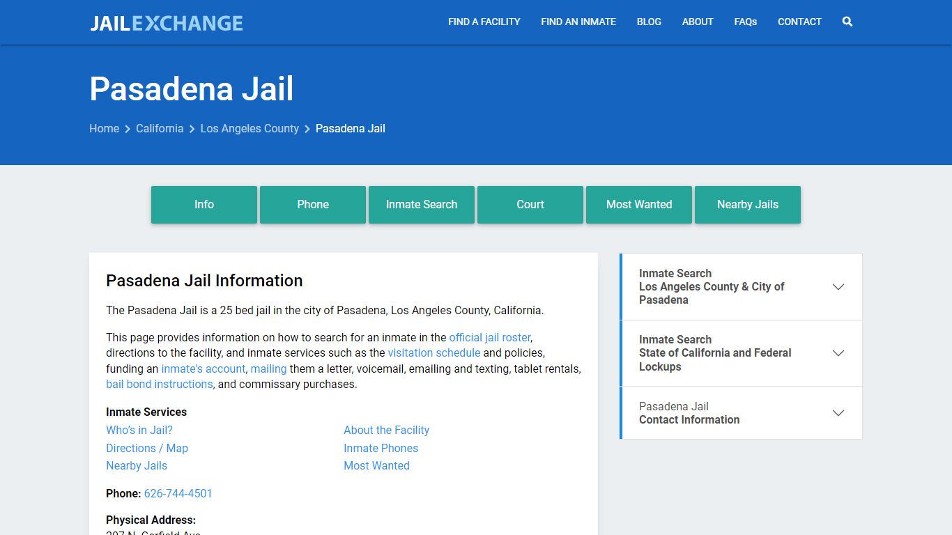 Pasadena Jail, CA Inmate Search, Information